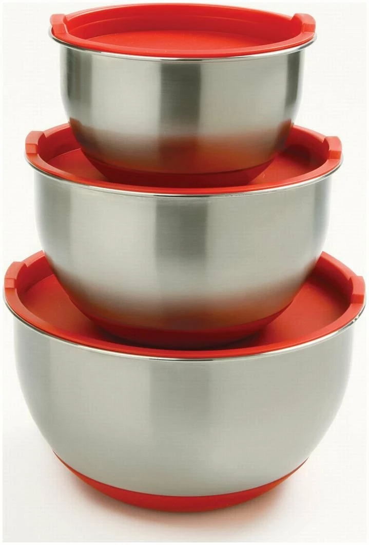 Norpro Stainless-Steel Mixing Bowl Set W/ Lids - 3 Pcs