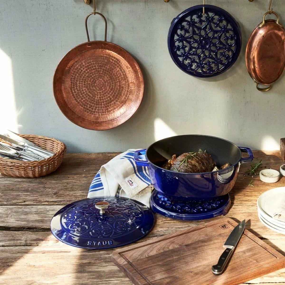 Staub 3.75 Qt Essential French Oven With Lilly Lid | Dark Blue - Image 5