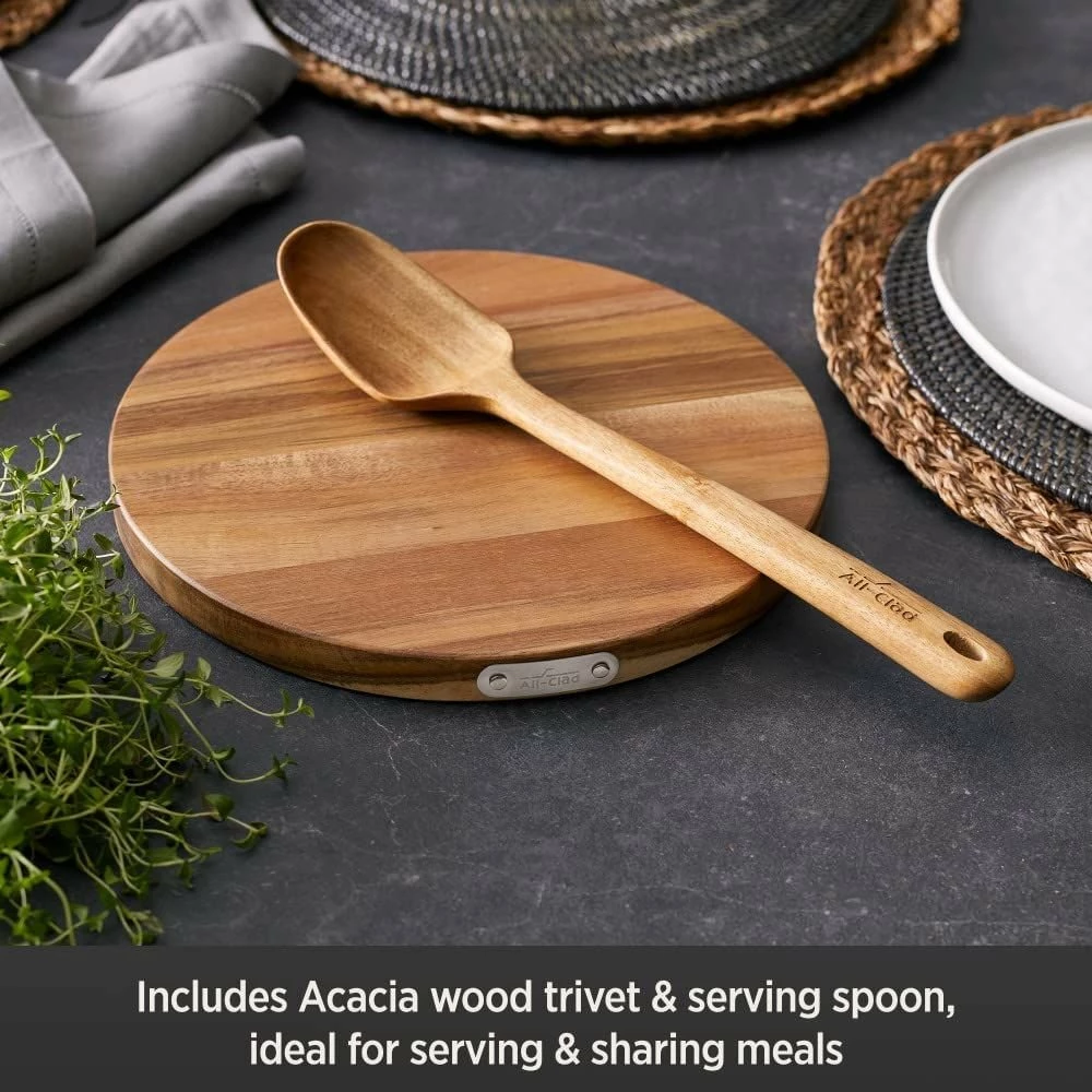 All-Clad HA1 Hard Anodized Nonstick 6 Qt. Dutch Oven With Acacia Wood Trivet & Spoon - Image 3