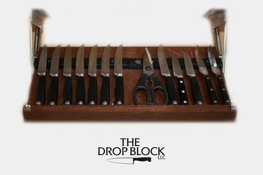 Drop Block Under Cabinet Knife Storage Rack - Large, Cherry