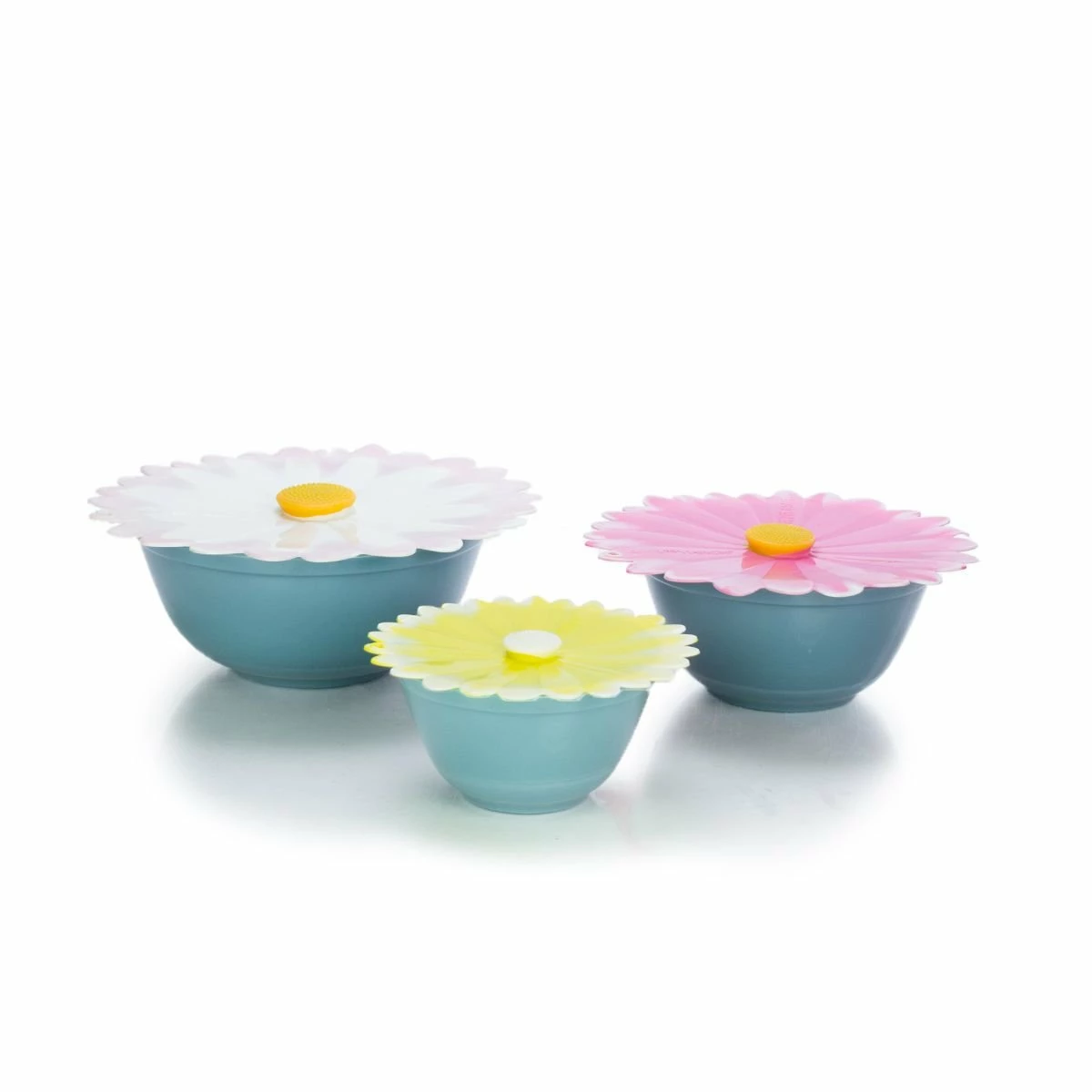 Mosser Glass Mixing Bowl Set With Silicone Lids | Georgia Blue & Daisies - Image 2