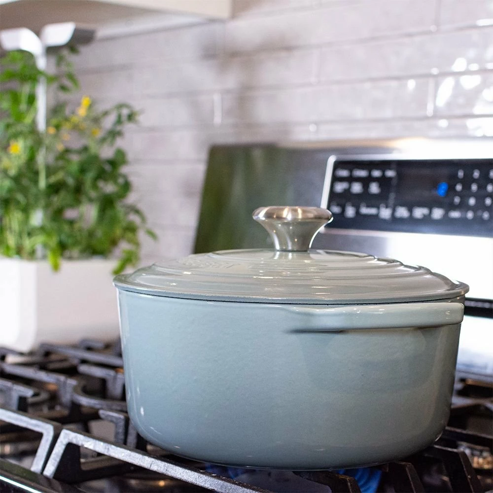 Le Creuset 4.5 Qt. Round Signature Dutch Oven With Stainless Steel Knob | Sea Salt - Image 6