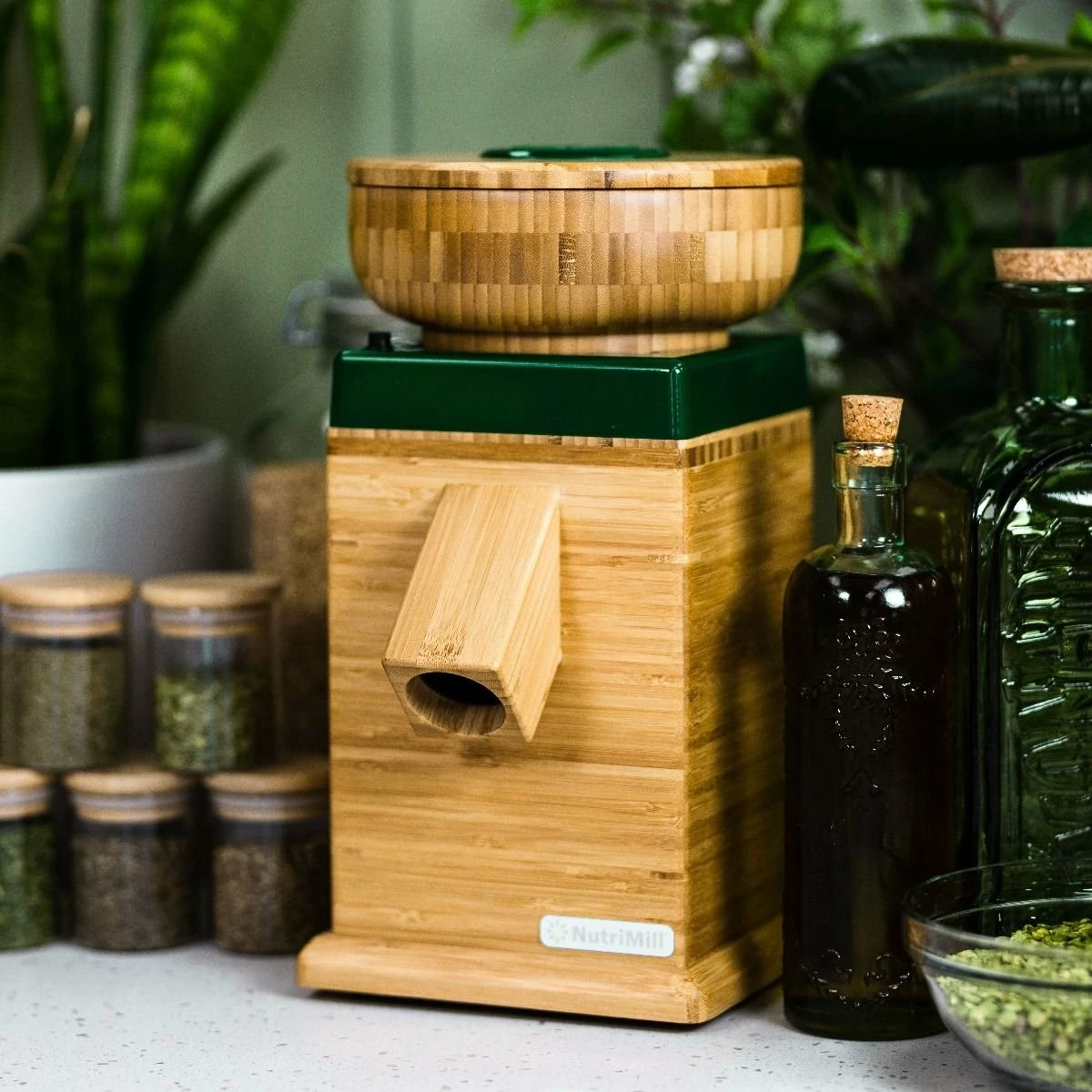 NutriMill Harvest Grain Mill | Forest Green + Cutting Board & Canister Bundle - Image 8