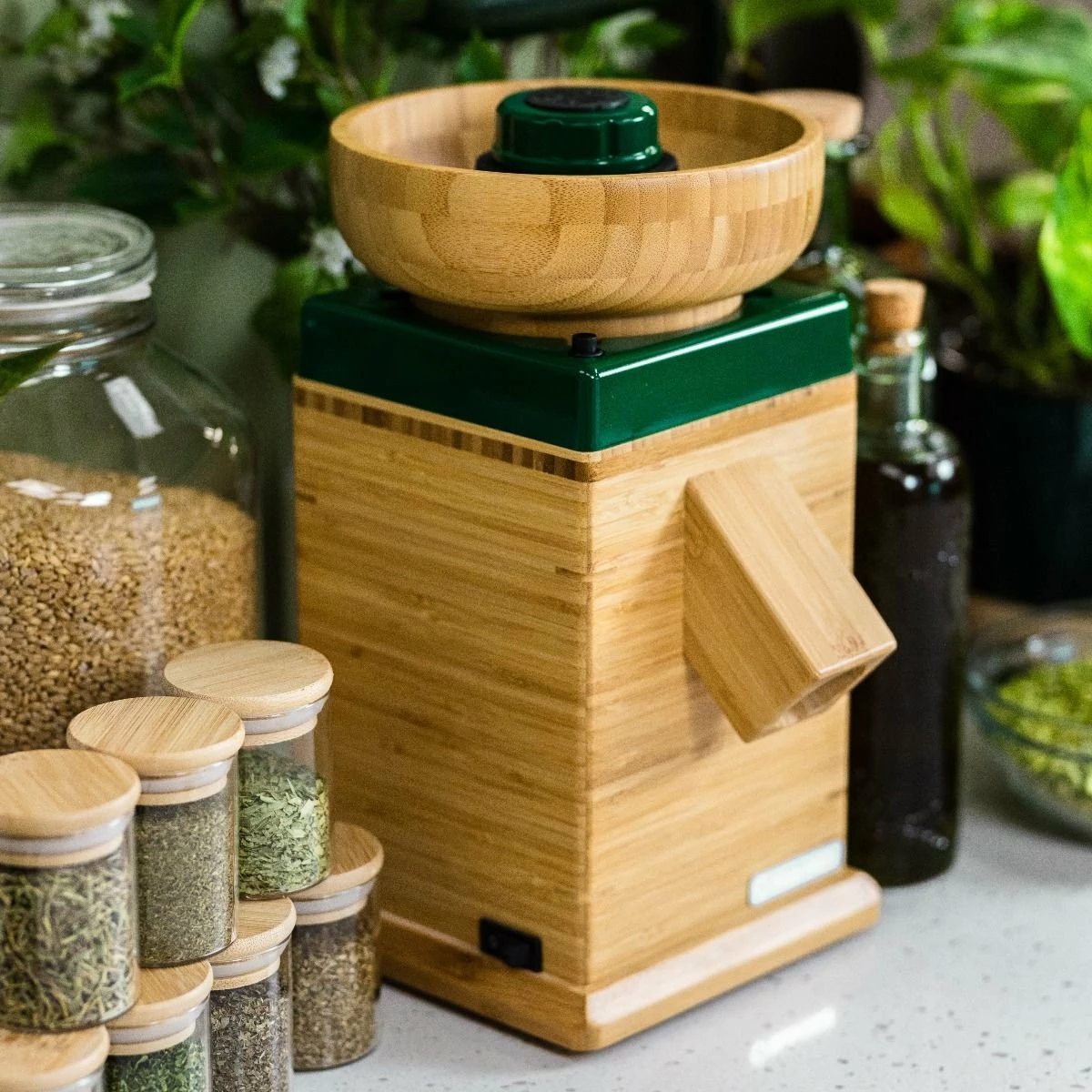 NutriMill Harvest Grain Mill | Forest Green + Cutting Board & Canister Bundle - Image 9