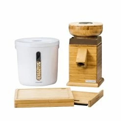 NutriMill Harvest Grain Mill | Gold + Cutting Board & Canister Bundle