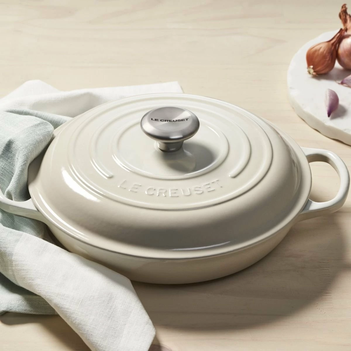 Le Creuset 2.25 Qt. Signature Enameled Cast Iron Braiser With Stainless Steel Knob | Meringue White - Image 2