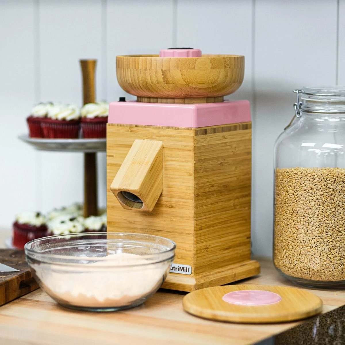 NutriMill Harvest Grain Mill | Pink + Cutting Board & Canister Bundle - Image 9