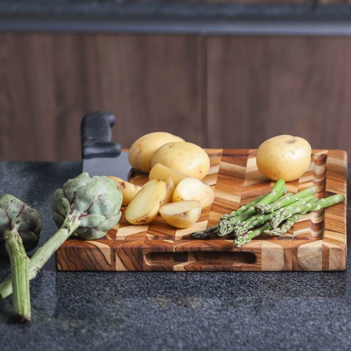 TeakHaus Herringbone End-Grain Cutting/Serving Board (Rectangle) | 14" X 10" X .9" - Image 2